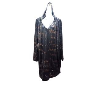 Apple Bottoms Women's 2X Hooded Top Black Metallic Sequins Long Sleeves Pocket